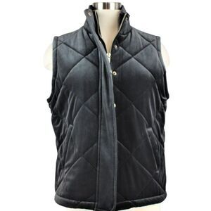 Jones New York Velour Quilted Vest Coat Front Zip & Snap Dark Gray/Silver Sz Sm